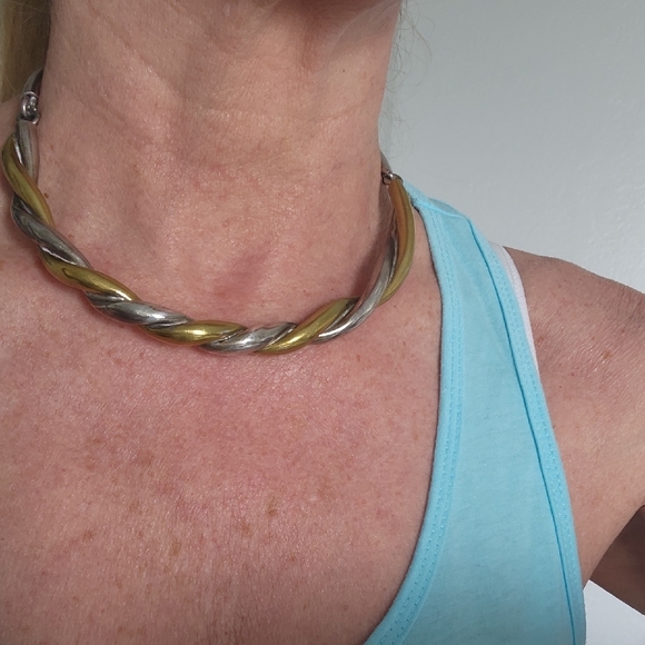 Vintage Taxco Gold and Sterling Silver Twist Necklace - Picture 4 of 7